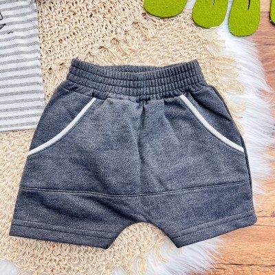 Conj. Camiseta Captain e Bermuda em Moletinho - Chumbo